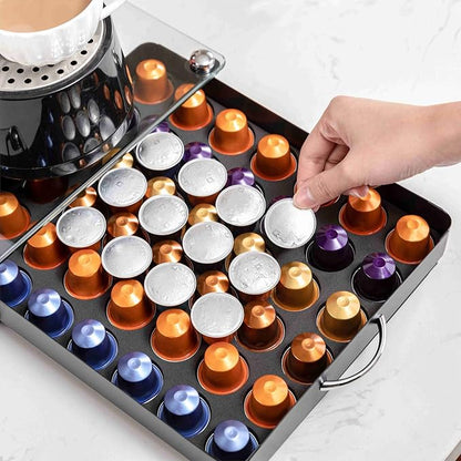 ZCDCP Coffee Pod Holder, Crystal Tempered Glass Nepresso Original Pod Drawer, Black Nespresso Originaline Pod Storage Organizer, 42 Pods
