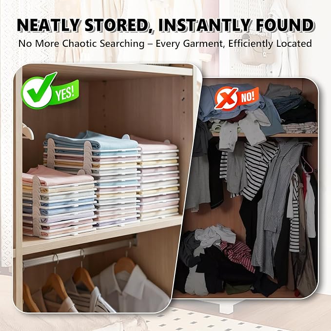 Accenter 10Pc Stackable Closet Organizer & Shirt Folder Board Bundle Tshirt Organizer for Closet Organizers and Storage Clothes Folding Board for Closet Storage Suitable for Lightweight Clothing White