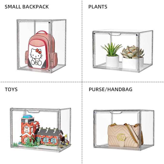 Purse Organizer for Closet, Handbag Storage Organizer Stackable Display Box with Magnetic Door, Acrylic Display Case for Collectibles, Closet Storage Bins for Figures, Wallet, Dolls, 1 Pack