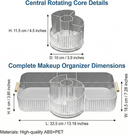 Rotating Makeup Organizer Countertop for Vanity, Cologne Organizer for Men, 360° Spinning Cosmetic Display Case with Brush Holder, Premium Handles, Acrylic Skincare Storage for Bathroom Countertop