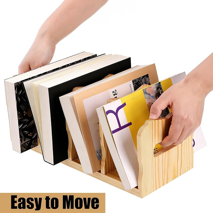 Lawei 2 Pack Wooden Mail Sorter, 4 Slot Desk File Organizer with Handles, Sturdy File Sorter Book Holder for Letter, Envelope, Purse Clutch Divider, Storage Folder Racks for Home, Office, Classroom