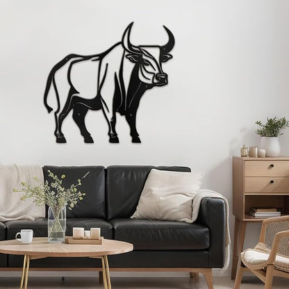 SIGNLEADER Metal Wall Art Decor Ferocious Cow Minimalist Modern Abstract Wall Sculpture Hangings Home Decoration for Living Room, Bedroom, Bathroom, Kitchen, Outdoor - 18" Black