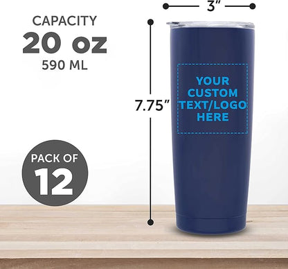 Custom Pipette Stainless Steel Coffee Tumblers 20 oz. Set of 12, Personalized Bulk Pack - Double Wall, Perfect for Coffee, Hot Cocoa, Other Hot & Cold Beverages - Blue