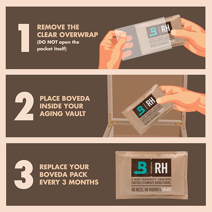 Boveda 69% Two-Way Humidity Control Pack for Storing Up to 25 Items – Size 60 – Single – Plastic & Wood Humidifier Boxes & Zip Lock Bags – Moisture Absorber – Humidifier Pack – Individually Wrapped