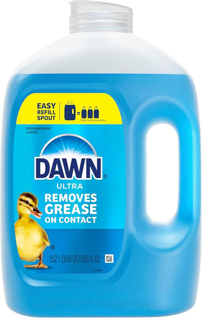 Dawn Ultra Original Dish Soap Refill Jug, Large Size Blue Liquid Dishwashing Detergent, Powerful Dish Soap for Grease, 51.5 oz