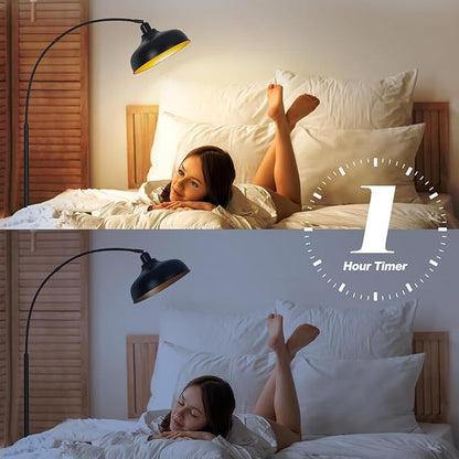 Arch Floor Lamps with Remote - Dimmable Floor Lamp 70”, Black Tall Lamp with 360° Adjustable Hanging Metal Shade, Arc Lamps Floor Standing with 9W Bulb, Over Couch Lamps for Living Room, Foot Switch