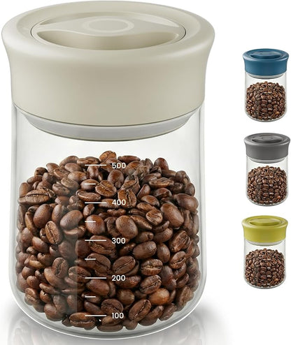 LAKUMIQI Overnight Oats Containers with Lids, 17oz Glass Jars with Airtight Lids, One-Hand 90° Twist-Off Wide Mouth Food Storage for Coffee Bean, Chia Pudding, Meal Prep, Pantry, Beige