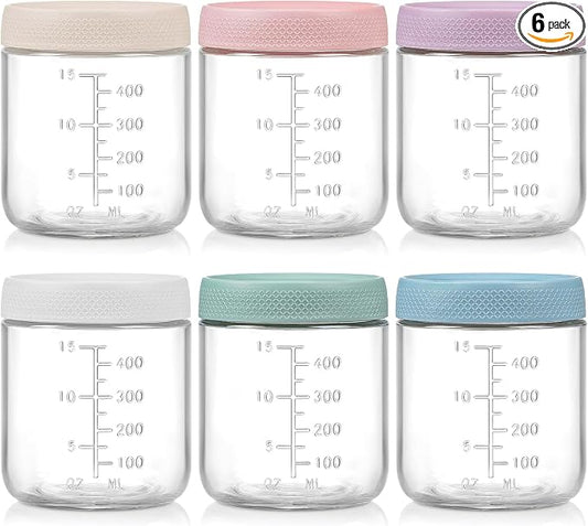 POIKSHARK 6-Pack Overnight Oats Containers with Lids, 16 OZ Wide Mouth Glass Jars with Airtight Lids, Mason Jars Glass Food Containers for Snack Spice Sugar Food Prep Yogurt