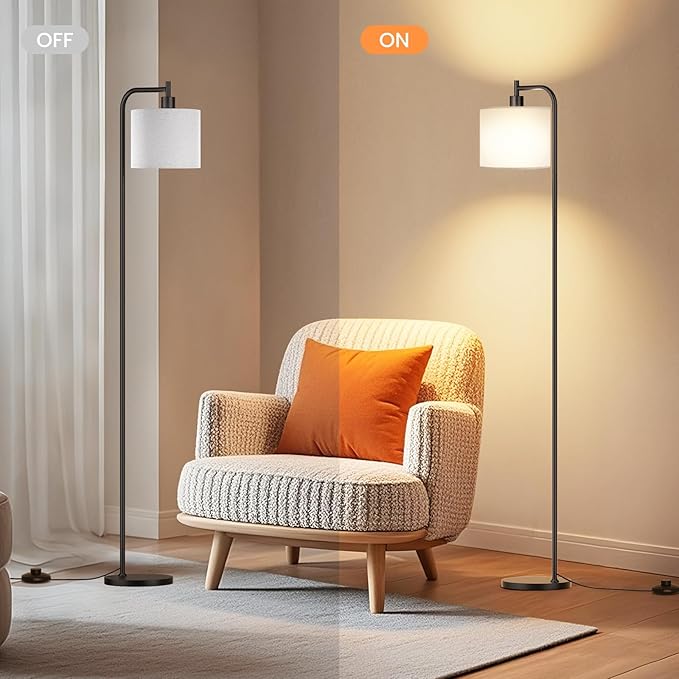 Floor Lamp with Linen Shade, Dimmable Tall Standing Lamp with Remote Control & 3 Color Temperatures, Modern Corner Floor Lamps for Living Room Bedroom Office, 9W LED Bulb Included