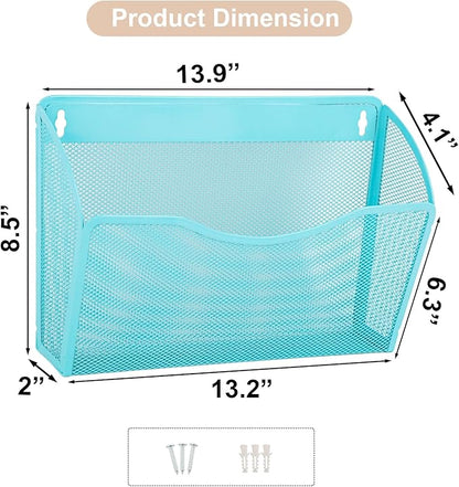 EASEPRES 3 Single Pocket Mesh Hanging File Organizer, Vertical Wall Mounted Magazine File Holder, Mount Basket Mail Paper Document Folder Organizing for Office, Home and School, Blue