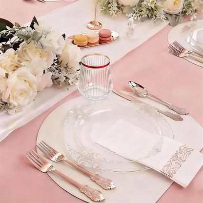 BESTSTAR 36 Pcs 12 oz Plastic Clear Red Rim Ribbed Wine Glasses, Origami Ripple Disposable Champagne Glasses Elegant Whiskey Glasses Ideal for Weddings, Bars, Christmas, Pool Party, Daily Use