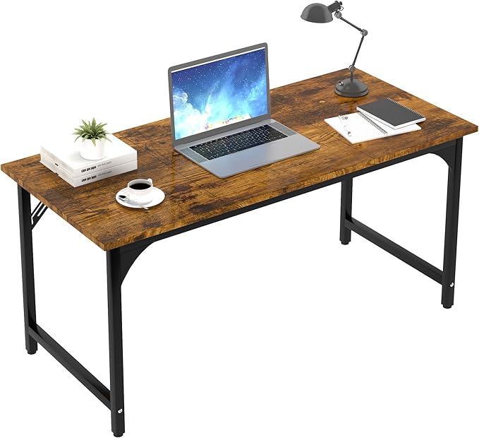 AZN Computer Desk, 47in Computer Desk, Office Desk w/Metal Frame, Office Desk w/Water-Resistant, Scratchproof Surface, Home Office Desks w/Large Legroom for Work Study Writing Gaming, Rustic Brown