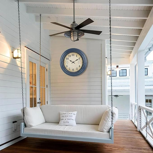 18 Inch Large Outdoor Clock with Thermometer & Hygrometer – Blue Vintage Farmhouse Decor Wall Clock Waterproof for Patio, Garden, Pool, Porch