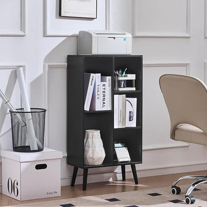 LEYAOYAO 5 Cube Bookshelf 3-Tier Bookcase with Legs,Mint Black Kids Book Shelf Cute Storage Organizer,Free Standing Open Toy Shelves Wood Bookshelves,Display Bookcases for Bedroom,Living Room,Nursery