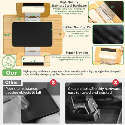 Smatdecis Couch Arm Tray Table Sofa Arm Clip, Armrest Tray Table Suitable for Home Drinks/Fast Food/Fruit Etc, Large Size Multi-Function Natural(360° Rotating Stand A)