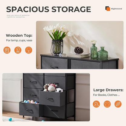 Sweetcrispy Dresser for Bedroom, Fabric Dresser with 8 Drawers, Chest of Drawers for Closet, Living Room, Sturdy Steel Frame, Wooden Top, Easy Pull Handle, Ash