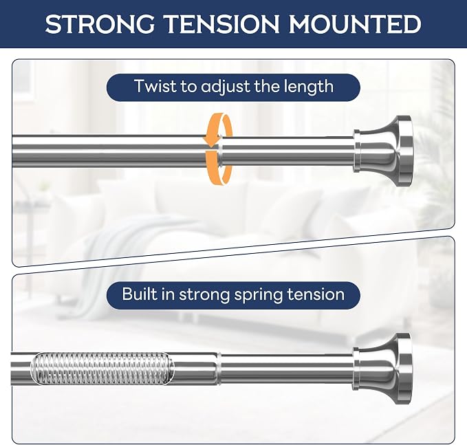 STARLATTA Adjustable Shower Curtain Rod 31-80 Inch, Never Rust Stainless Steel Silver Tension Rod, 1" Heavy Duty No-Drill for Bathroom, Kitchen & Closet