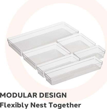 Oggi Clear Drawer Organizer - 6" X 6.25"- Ideal for Organizing Kitchen Drawers, Office, Desk, Silverware, Kitchen Utensils, Cosmetics and Bathrooms