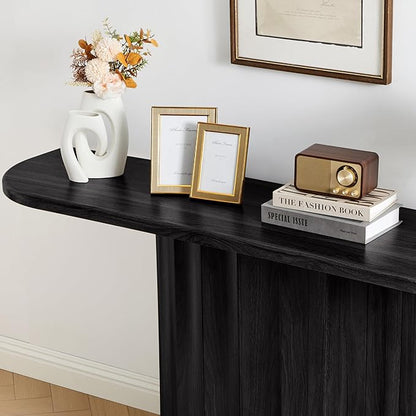 Fluted Console Table, 59'' Narrow Wooden Sofa Tables Behind Couch, Modern Entryway Table with Storage Curved Accent Table for Hallway, Living Room, Entrance, Foyer (Black)