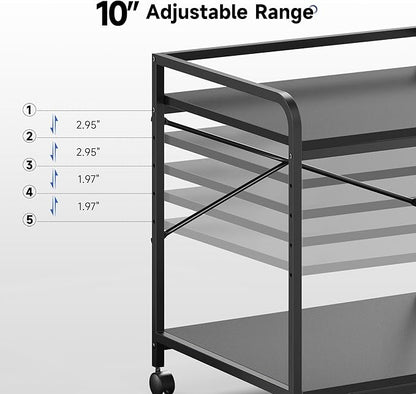 Warmiehomy 2 Tier Printer Stand with Storage, 22 Inches(55cm x 50cm) Under Desk Rolling Printer Cart with Height Adjustable Shelf, Large Printer Table for Home Office, Black