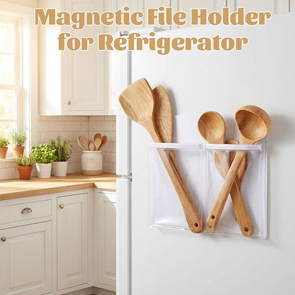 8 Pack Magnetic File Holder for Refrigerator 12 x 9.5 Inch Hanging Paper Organizer White Board Organizer with 2 Magnetic Pocket Office Supplies Storage for Notebooks Planners Mail Letters