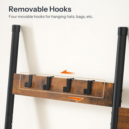 HOOBRO Blanket Ladder, 33.9" L Wall-Leaning Towel Rack, Double Row Blanket Rack for Large Capacity, Metal Frame, Anti-Tip Design, Blanket Holder for Living Room, Bathroom, Rustic Brown BF17CJ01
