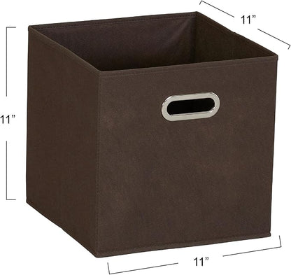 Household Essentials Foldable Fabric Storage Cubes 6-Pack – 11x11x11 Stackable Non-Woven Bins with Chipboard Sides & Grommet Handles – Closet, Shelf, Nursery, or Office Organizer – Chocolate Brown