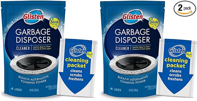 Glisten Garbage Disposal Cleaner and Odor Eliminator with Foaming Action, Removes Buildup and Cleans, Lemon Scent - 4 Uses, 2 Pack