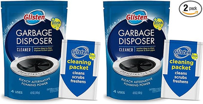 Glisten Garbage Disposal Cleaner and Odor Eliminator with Foaming Action, Removes Buildup and Cleans, Lemon Scent - 4 Uses, 2 Pack