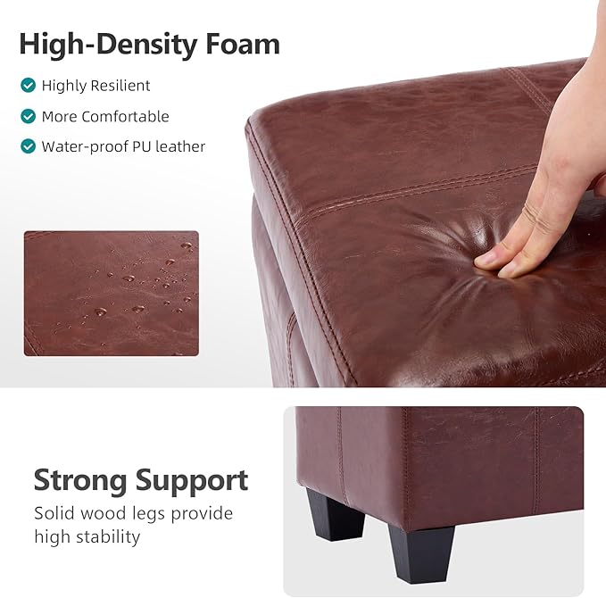 41" Storage Ottoman Bench, Faux Leather Storage Foot Rest with Safety Hinge, Load up to 660 lb Upholstered Tufted Entryway Bench with Seating for Living Room, Bedroom, Brown