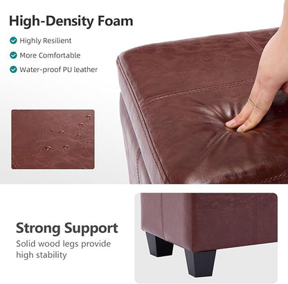 41" Storage Ottoman Bench, Faux Leather Storage Foot Rest with Safety Hinge, Load up to 660 lb Upholstered Tufted Entryway Bench with Seating for Living Room, Bedroom, Brown