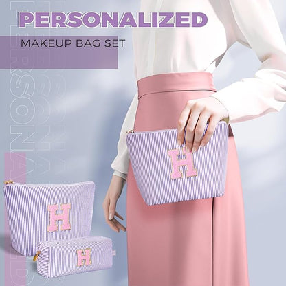 Monogrammed Gifts for Women - Cosmetic Bag for Teen,Initial Cute Makeup Bag Set for Women,Trendy Pouch for Niece Sister Friend Female Her,Birthday Gifts for Daughter - Lavender,H