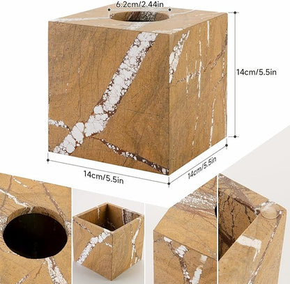 N NANSHOP Natural Marble Tissue Box Holder Square Facial Tissue Bathroom Organizer Dispenser Bedroom Vanity Decor for Home Decor, Kitchen, Livingroom(NS034)