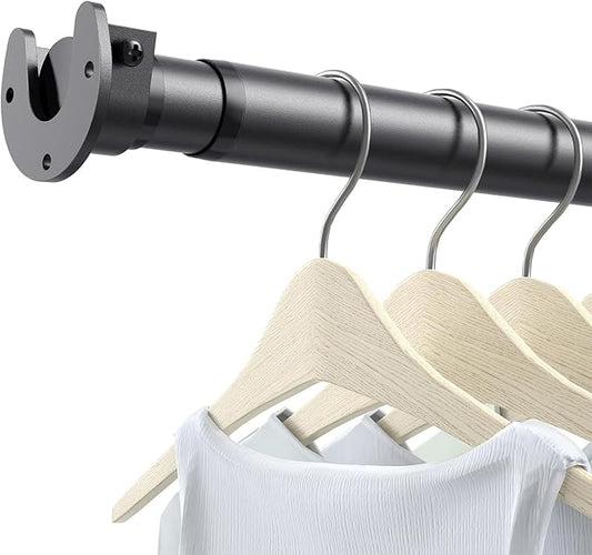 Closet Rods for Hanging Clothes, 17 to 99 Inch Stepless Adjustable Closet Rod, 1.3 Inch Diameter Metal Heavy Duty Closet Hanging Rod for Closet Wardrobes Laundry RV, Black