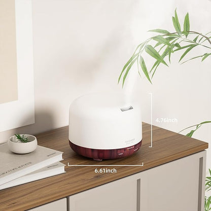 ASAKUKI Essential Oil Diffuser for Home, 500ml Aromatherapy Fragrant Oil Humidifier Vaporizer, 7-Color Light and Auto-Off Safety Switch (Reddish-Brown)