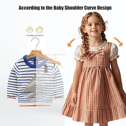 Natural 12.7" Ultra-Thin Wooden Children Closet Clothes Clips Hangers 20PCS Wood Baby Kids Coat Hangers for Infant Toddler Newborn Jumpsuit Pants Skirts Jeans Space Saving Heavy Duty Durable