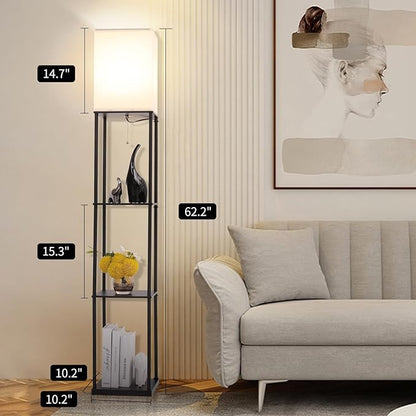 Gupuzm Floor Lamp with Shelves, with Modern Square Standing Lamp with Smart APP Control RGB Bulb, Corner Display Bookshelf Lamp for Living Room, Bedroom and Office (black-9RGB)