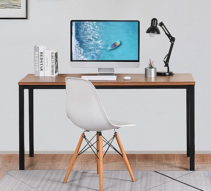 Bast Board Modern Simple Style Computer Desk Standing Table 30x59 Inches Large Office Desk Computer Table Study Writing Desk Workstation for Home Office Black Metal Frame