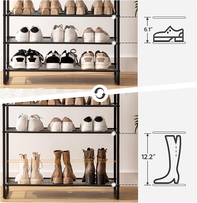HOOBRO 12-Tier Shoe Rack for Entryway, 29.5" L Shoe Storage Organizer, Large Capacity Shoe Shelf for Closet, Front Door Entrance, Hallway, Holds 36-48 Pairs of Shoes, Rustic Brown and Black BF127XJ01