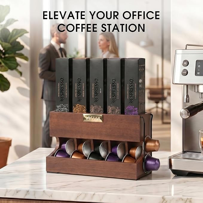 Wood Pod Dispenser Designed for Nespresso Original Line Capsules, Freestanding Countertop Pods Rack, Coffee Pods Holder for Home Office Kitchen Counter, Dispenses 5 Coffee Flavors (Brown) (5 Columns)