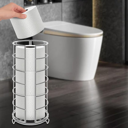 NearMoon Toilet Paper Organizer Stand, Free Standing 3 Rolls Tissue Storage, Metal Bathroom Accessory, Rustproof Toilet Roll Holder for Kitchen Countertop Inside Cabinet Shelf(Metal Base, Chrome)