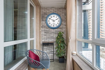 JENLYSTIME 12 Inch Indoor/Outdoor Retro Waterproof Wall Clock with Thermometer Silent Round Quartz Battery Operated Easy to Read Decorative for Kitchen Patio,Bathroom,Deck,Porch,Pool(Blue)