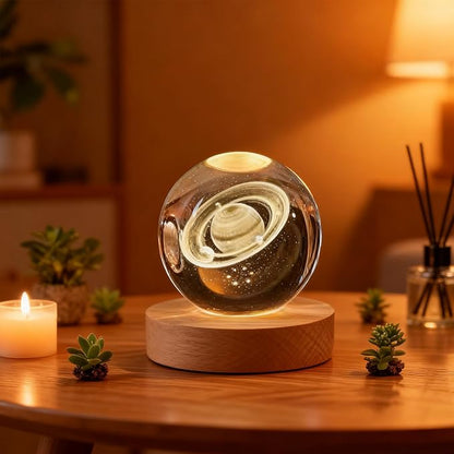 3D Saturn Crystal Ball, 2.4 inch Universe Decorative Quartz Glass Sphere, Space Astronomy Decor Display Sculpture Home Decor Gifts for Women Friends Girls