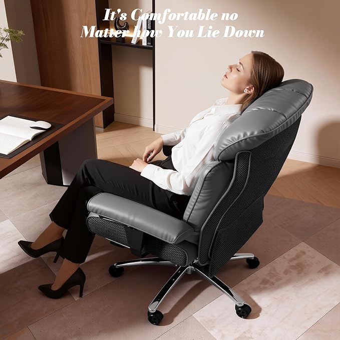 Efomao Desk Office Chair, Ergonomic Office Chair with Adjustable Headrest & Lumbar Support, PU Leather Back Computer Desk Chair for Home Office or Gaming, Swivel Height Adjustable Task Chair