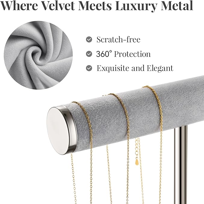 bussdis 2 Tier Bracelet Holder Display - Detachable T Bar Grey Velvet Bracelet Holder, Jewelry Holder Organizer for Bracelet, Necklace, Earrings, Rings