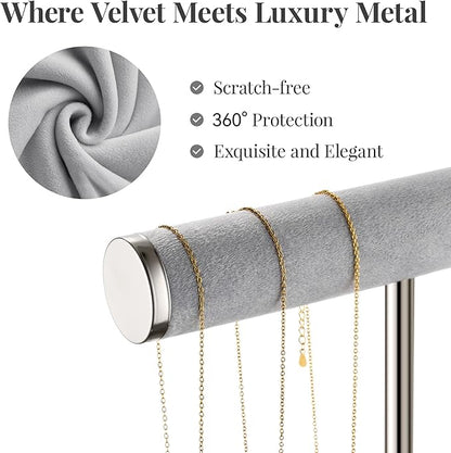 bussdis 2 Tier Bracelet Holder Display - Detachable T Bar Grey Velvet Bracelet Holder, Jewelry Holder Organizer for Bracelet, Necklace, Earrings, Rings