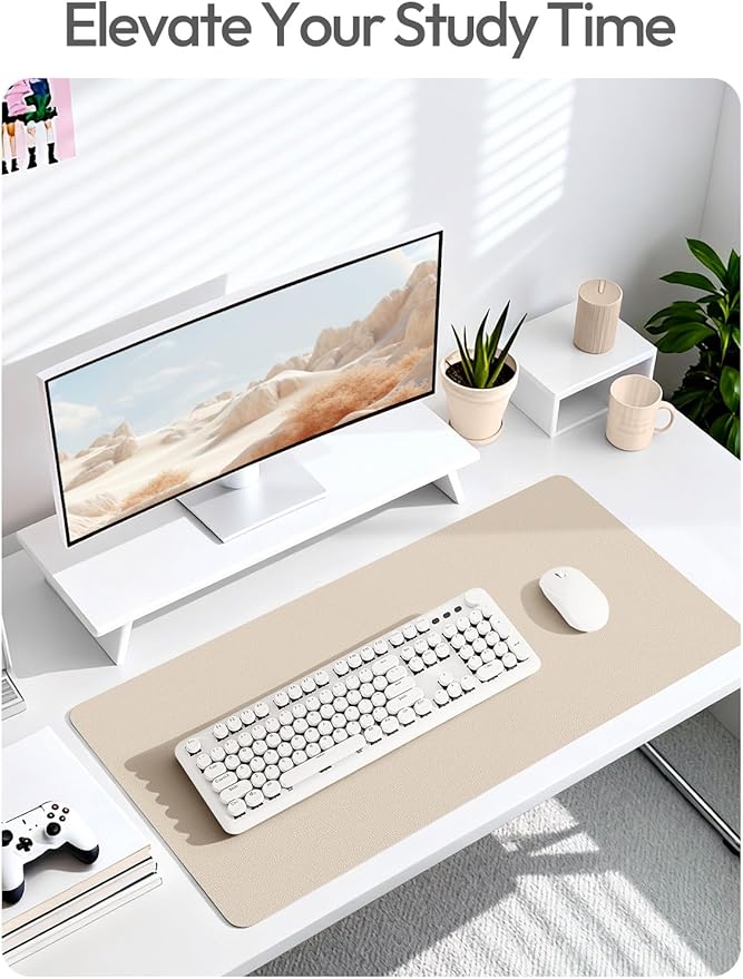 YSAGi Leather Desk Protector, Office Mat, Large Mouse Mat, Non-Slip PU Leather Blotter, Laptop Desk Mat, Waterproof Writing Pad for Office and Home(Eeggshell, 63" x 17.2")
