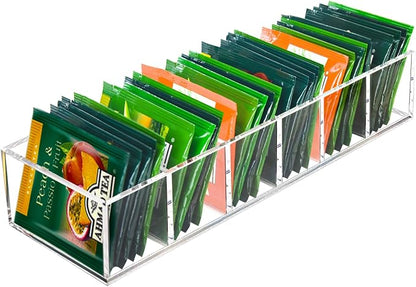 Tasybox Tea Bag Organizer, Acrylic Teabag Holder Clear Storage Box, 1 Pack | Tasybox Tea Bag Organizer Holder, Small Teabag Packet Storage Box for Drawer, Countertop, Pantry, Kitchen, Cabinet, Shelf