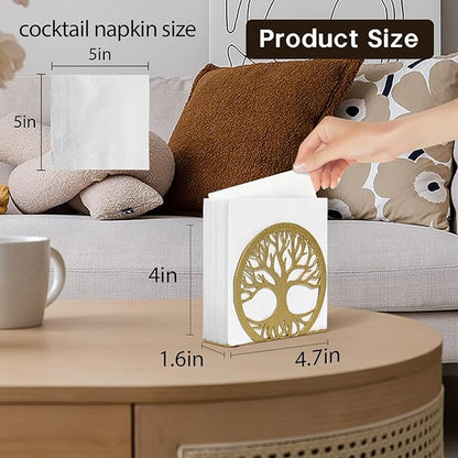 Gold Napkin Holder for Table – Elegant Standing Napkin Dispenser for Kitchen, Dining Room, or Coffee Shop | Ideal for 5-inch Cocktail Napkins, Farmhouse & Outdoor Settings (4.7"x 1.6"x 4")