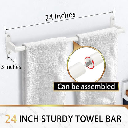 KLJKPA White 24 Inch Bathroom Towel Bar, Towel Racks for Bathroom Wall Mounted Hanging Bath Towels, Stainless Steel Single Towel Rod Holder